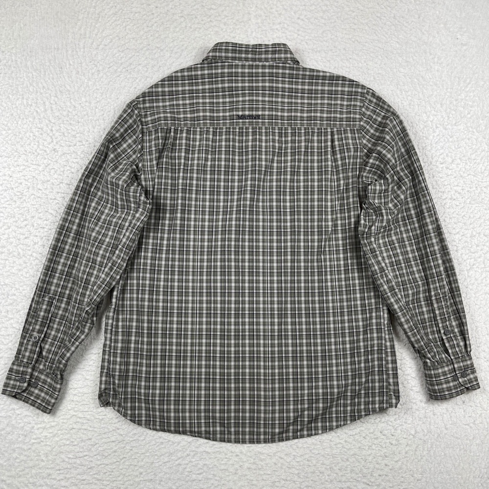 Marmot Button Up Shirt Mens Large Grey Plaid Nylon Hiking Outdoor Performance - Picture 2 of 11